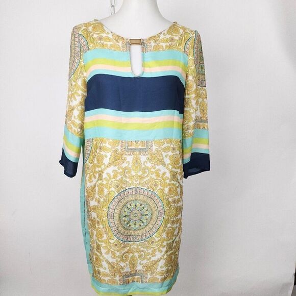 Zara Basic 3/4 Sleeve Semi Sheer Tunic Beach Cover Up Gold Neck Detail Womens M - Picture 1 of 6